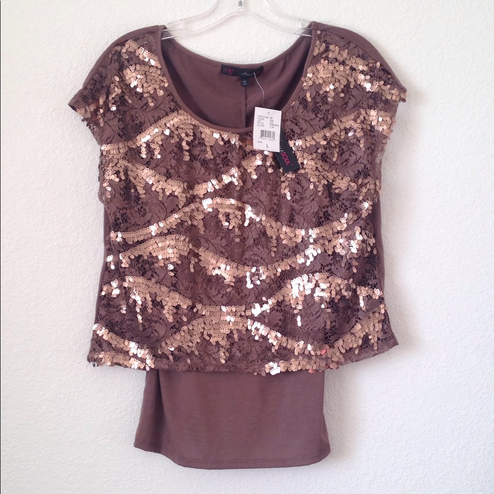 FINAL MARKDOWN Ladies' NWT HeartSoul Overlace Sequined Top (L)